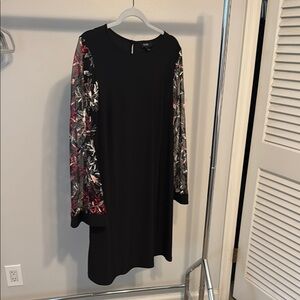 MSK Black Dress with Floral Long Sleeves